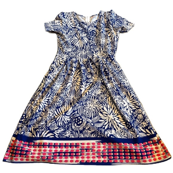 Lularoe Amelia Blue Floral Simply Comfortable Dress Large Red Pink Short Sleeve - Picture 1 of 6